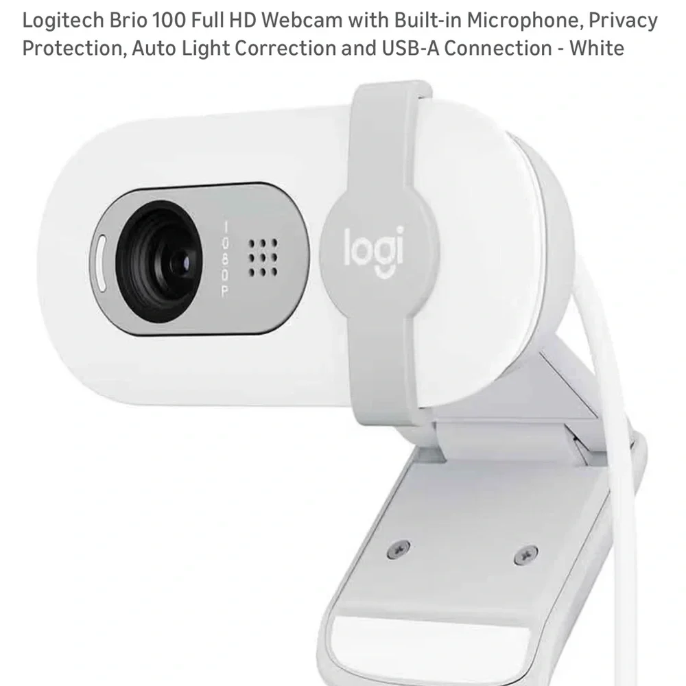 Logitech White Brio 100 HD Webcam with Privacy Cover